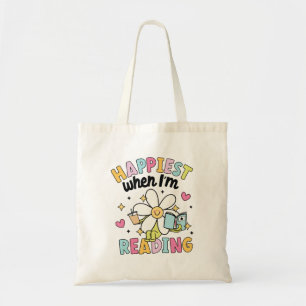 Happies when i'm reading flower reading book tote bag