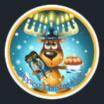Happiest Christmukkah Hanukkah Christmas Reindeer Classic Round Sticker<br><div class="desc">Not sure whether to celebrate Christmas or Hanukkah? Have a little of each in your holiday celebration? Then this "Happiest Christmukkah" Hanukkah Reindeer wants to be part of your holiday celebration this year! And if you'd rather something other than "Happiest Christmukkah" on your stickers, it's customizable, so that's no problem....</div>