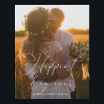 Happiest Day Elegant Calligraphy Wedding Photo Faux Canvas Print<br><div class="desc">An exquisite wedding photo canvas featuring your beautiful wedding photographs. An elegant white calligraphy overlay 'happiest day ever', embellished with decorative heart flourishes, graces the image with personalized text of the couple's name and wedding date creating a timeless and intimate feel. The text is delicately placed across the canvas, and...</div>