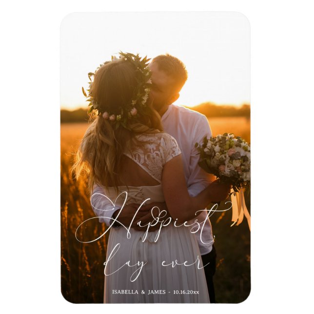 Happiest Day Ever Elegant Calligraphy Wedding  Magnet (Vertical)