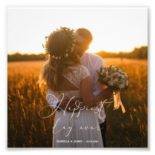 Happiest Day Ever Elegant Calligraphy Wedding  Photo Print
