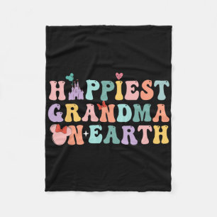 Happiest Grandma On Earth Groovy Mom Mother's Day Fleece Blanket