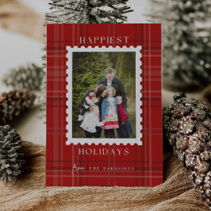 Happiest Holiday Plaid Tartan Christmas Photo Card