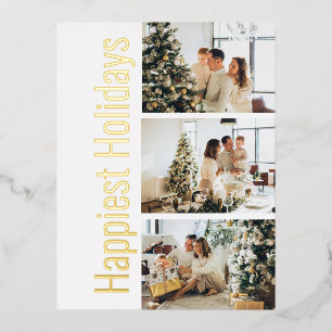 Happiest Holidays 3 Photo  Foil Holiday Postcard