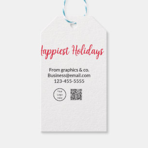 Happiest holidays add business logo name q r code gift tags