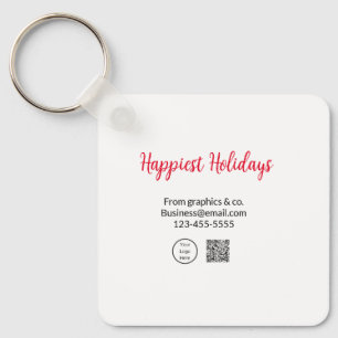 Happiest holidays add business logo name q r code keychain