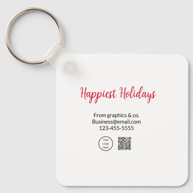 Happiest holidays add business logo name q r code keychain (Front)