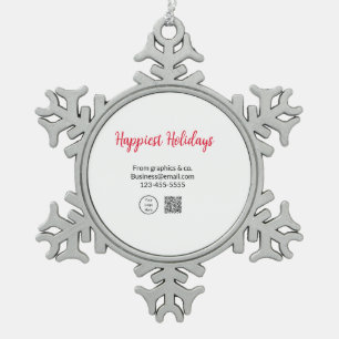 Happiest holidays add business logo name q r code snowflake pewter christmas ornament