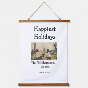 Happiest holidays add family name year photomodern hanging tapestry