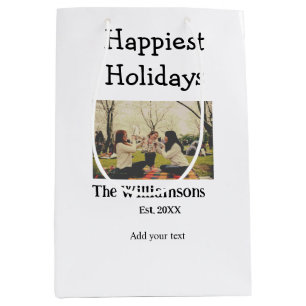Happiest holidays add family name year photomodern medium gift bag