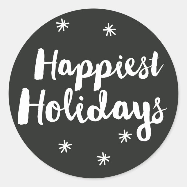Happiest Holidays Black Script Round Sticker (Front)