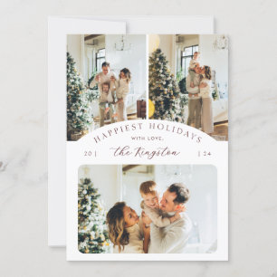 Happiest Holidays Burgundy 3 Photo Collage Holiday Card