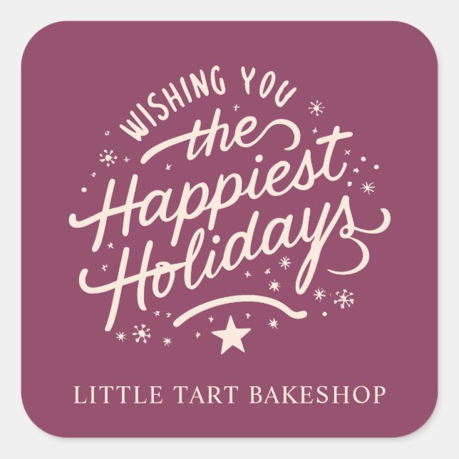 Happiest Holidays Corporate Business Christmas Square Sticker (Front)