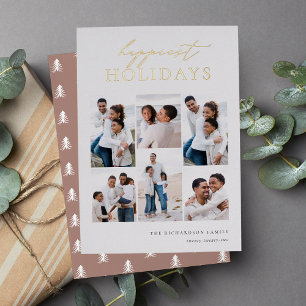 Happiest Holidays Elegant 6 Photo Collage Foil Holiday Card