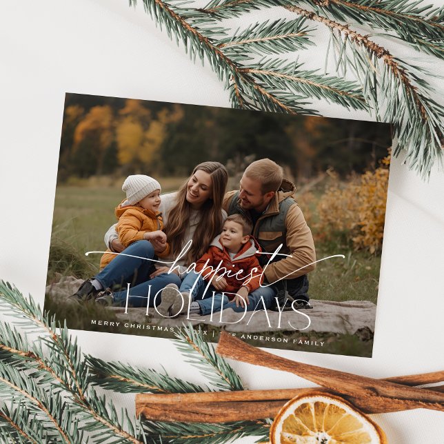 Happiest Holidays Elegant Typography Photo Holiday Card (Creator Uploaded)