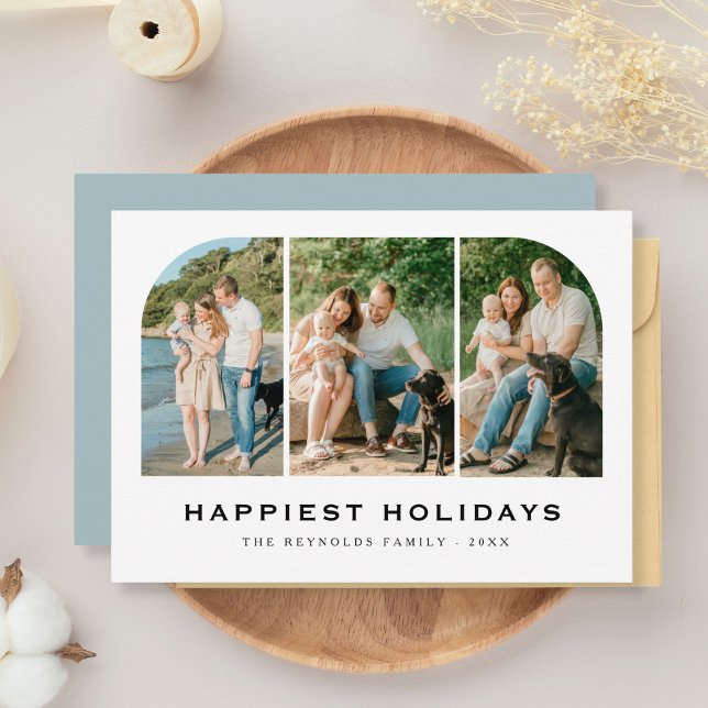 Happiest Holidays Family 3 Photo Beach Christmas Holiday Card (Creator Uploaded)