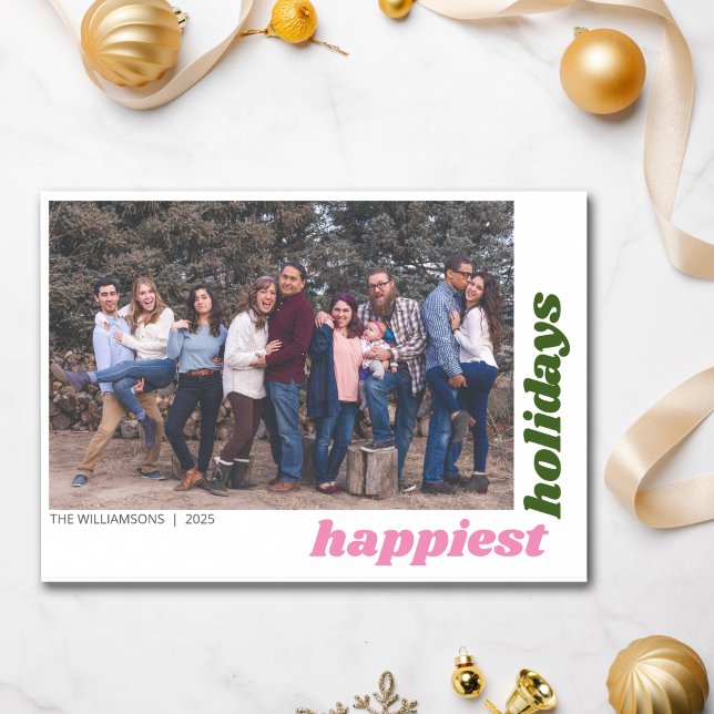 Happiest Holidays Family Photo Colourful Christmas Holiday Card (Creator Uploaded)