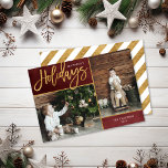 Happiest Holidays Faux Gold Foil 2 Photo Holiday Card<br><div class="desc">Affordable custom printed holiday photo cards with simple templates for customization. This elegant neutral design features a faux gold foil border around a 2 photo collage layout. Modern calligraphy script text says Happiest Holidays. Personalize it with your photos, family name, the year or other custom text. Please note that the...</div>