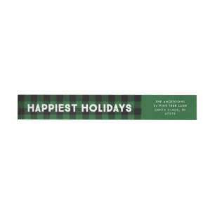 Happiest Holidays Green Buffalo Plaid Wrap Around Label