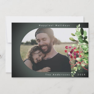 Happiest Holidays   Modern Arch Photo Botanical Holiday Card