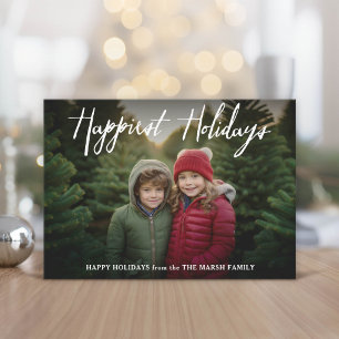 Happiest Holidays modern calligraphy - 1 photo Holiday Card
