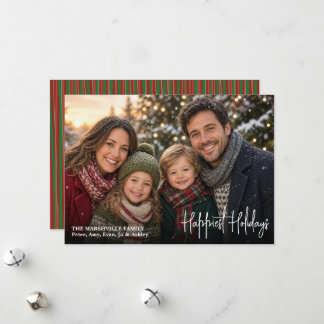 Happiest Holidays Modern Full Photo Christmas Red Holiday Card