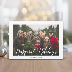 Happiest Holidays Modern Full Photo with Boho Dots Holiday Card