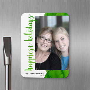 Happiest Holidays Modern Off Centre 1 Photo Green Magnet
