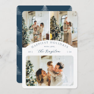 Happiest Holidays   Navy Blue 3 Photo Rounded Holiday Card