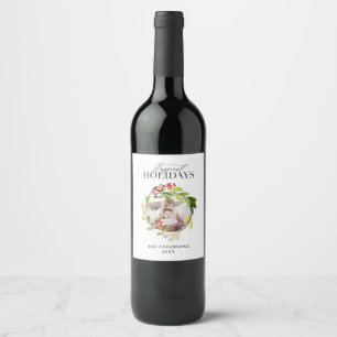 Happiest holidays photo christmas family wine label