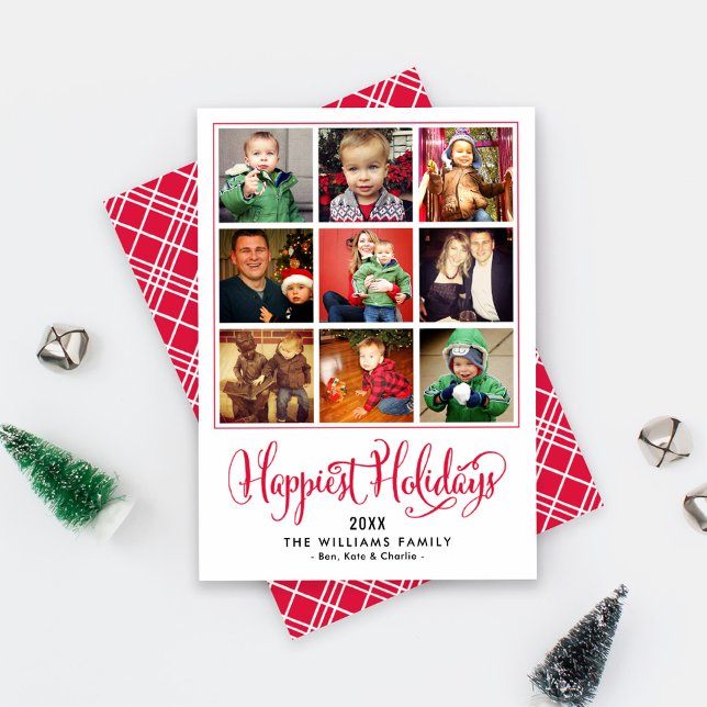 Happiest Holidays Red Photo Collage Holiday Card (Creator Uploaded)