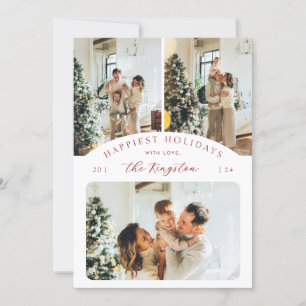 Happiest Holidays   Ruby Red 3 Photo Collage Holiday Card