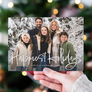Happiest holidays simple fun script photo green holiday card