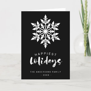 Happiest Holidays Snowflake Custom Black Business Holiday Card