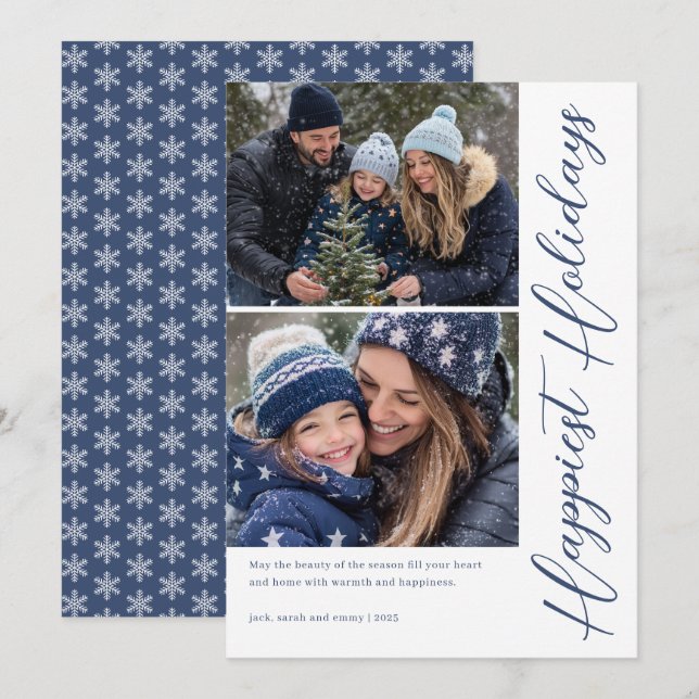 Happiest Holidays Snowflake Photo Card (Front/Back)