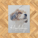 Happiest Howlidays | Dog Photo Christmas Minimal Jigsaw Puzzle<br><div class="desc">Simple, stylish custom photo Happiest Howlidays jigsaw puzzle with modern minimalist handwritten script typography in white and a simple gradient over a full photo. The photo of your beloved pet and text can easily be personalized for a design as unique as your special furbaby! The image shown is for illustration...</div>