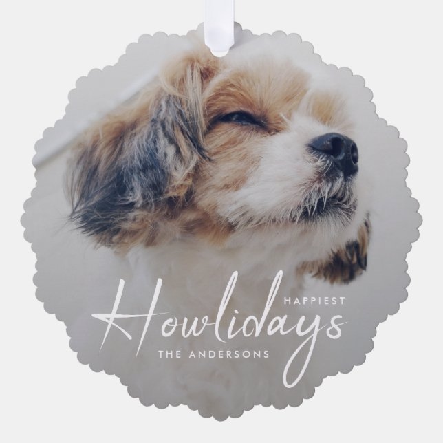 Happiest Howlidays | Dog Photo Christmas Minimal Ornament Card (Front)