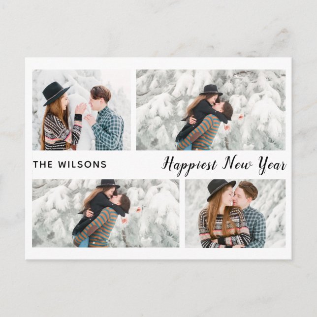 happiest new year chic modern multi photo new year holiday postcard (Front)
