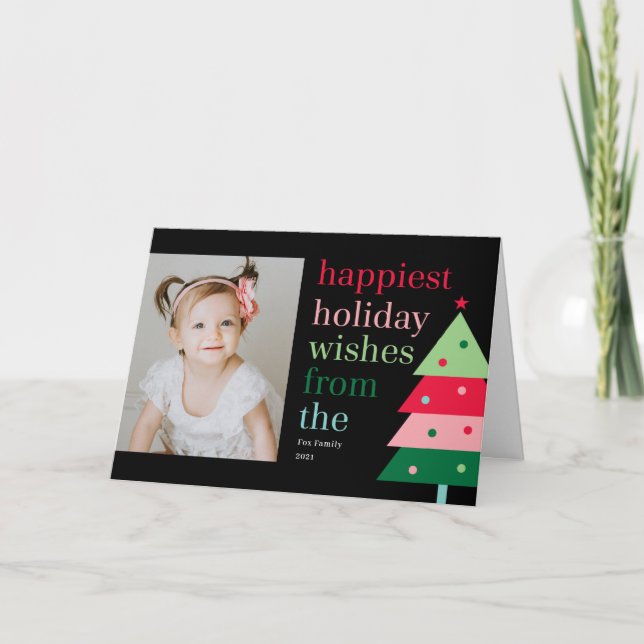 Happiest Tree Fun Modern Holiday Photo Card (Front)