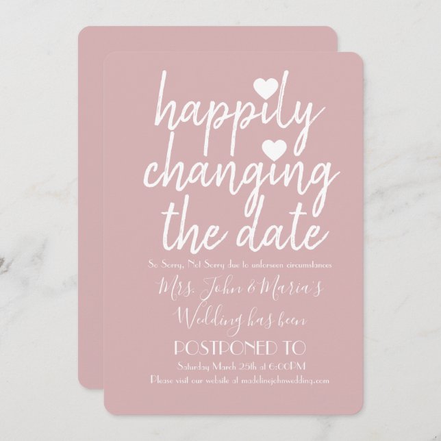 Happily Changing the Date Wedding Blushy Pink Invitation (Front/Back)