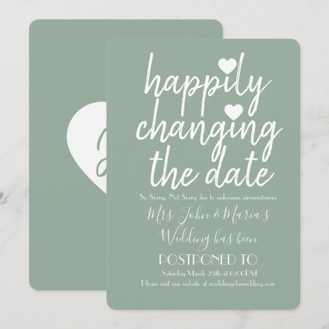 Happily Changing the Date Wedding Sage Green Invitation (Front/Back)