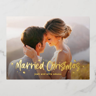 Happily Drawn Married Christmas Real Foil Postcard