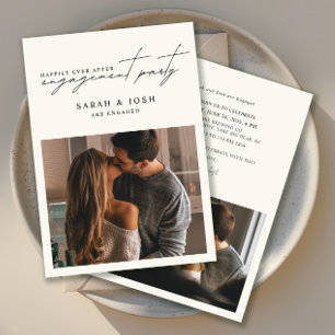 Happily Ever After 2 Photo Cream Engagement Party Invitation