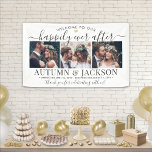 Happily Ever After 3 Photo Elegant Wedding Welcome Banner<br><div class="desc">Welcome wedding guests to your ceremony or reception with an elegant custom 3 photo collage banner. Pictures and all text are simple to personalize. (IMAGE PLACEMENT TIP: An easy way to centre a photo exactly how you want is to crop it before uploading to the Zazzle website.) The modern minimalist...</div>