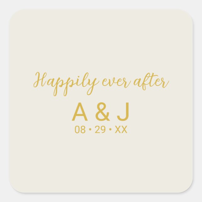 Happily Ever After Alabaster White Gold Monogram Square Sticker (Front)