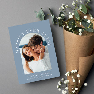 Happily Ever After Arch Photo Dusty Blue Wedding Invitation