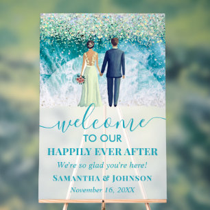 Happily Ever After Beach Wedding Welcome Frosted Acrylic Sign