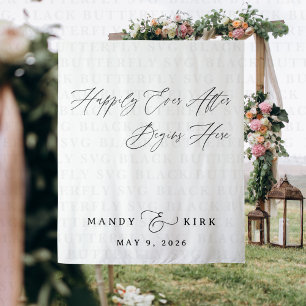 Happily Ever After Begins Here Wedding Backdrop Tapestry
