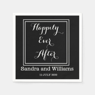 'Happily Ever After'-Black And White Personalized Napkin