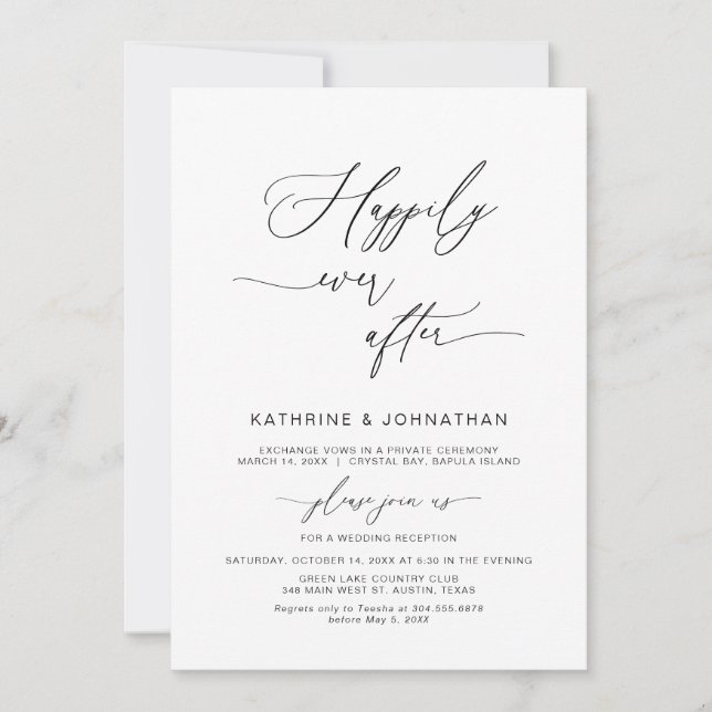 Happily Ever After, Black font, Elopement Party In Invitation (Front)